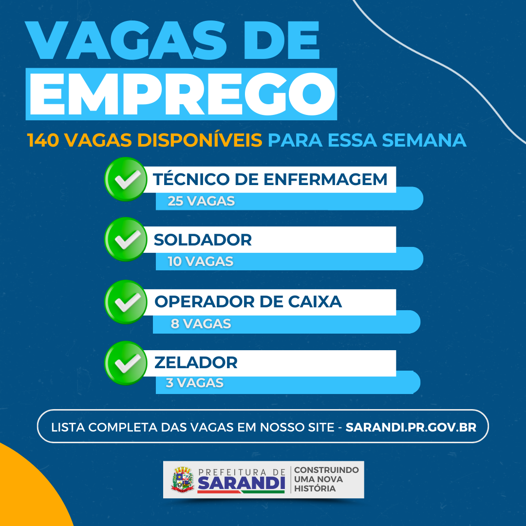 AGÊNCIA DO TRABALHADOR DE SARANDI INICIA SEMANA OFERTANDO 140 VAGAS DE EMPREGO